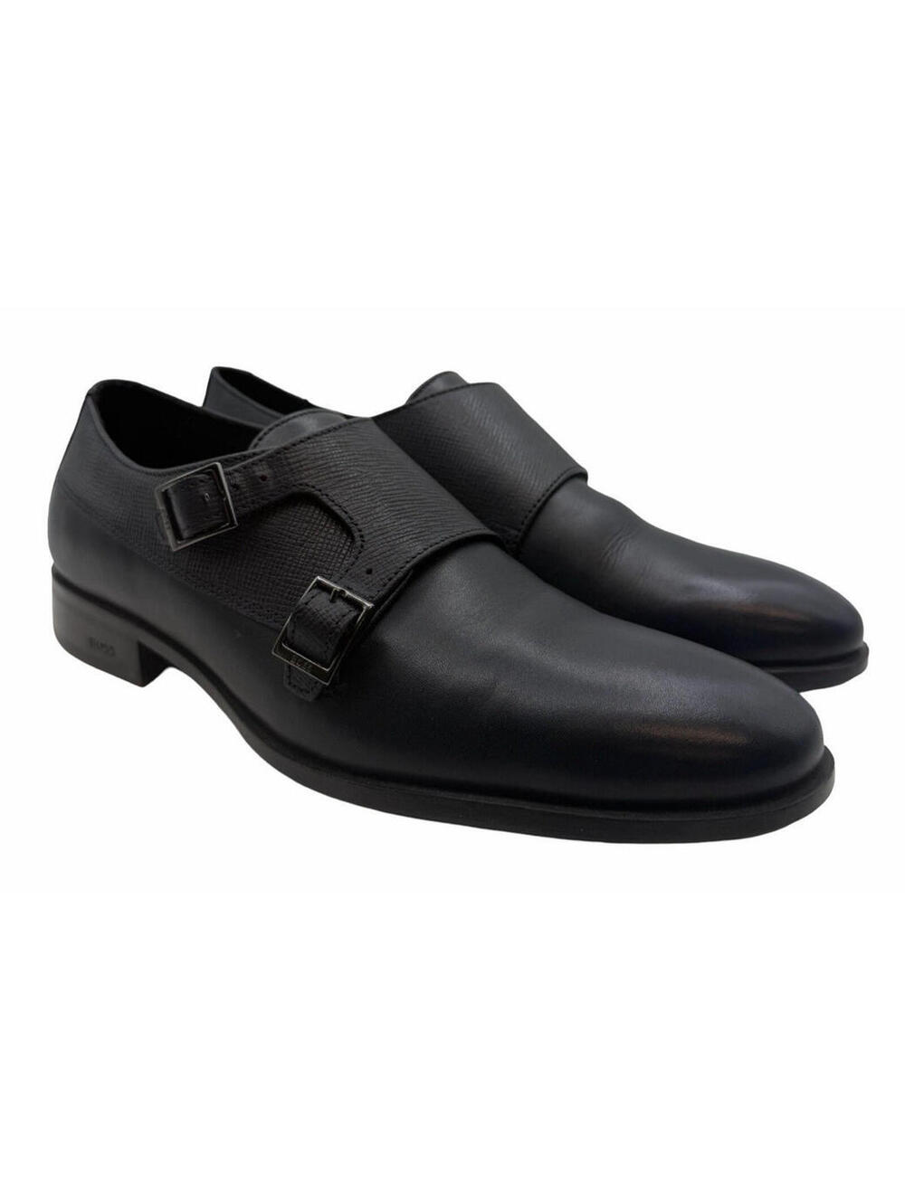 Hugo BOSS Colby Double Monk Strap Leather Dress Shoes Dark Blue Size US 8 | UK 7